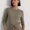 Oliivinväriset naisten Ralph Lauren -puuvillasekoitetut pitkähihaiset topit Oliivinväriset naisten Ralph Lauren -puuvillasekoitetut pitkähihaiset topit