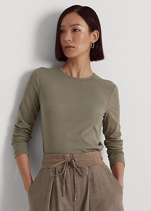 Oliivinväriset naisten Ralph Lauren -puuvillasekoitetut pitkähihaiset topit Oliivinväriset naisten Ralph Lauren -puuvillasekoitetut pitkähihaiset topit