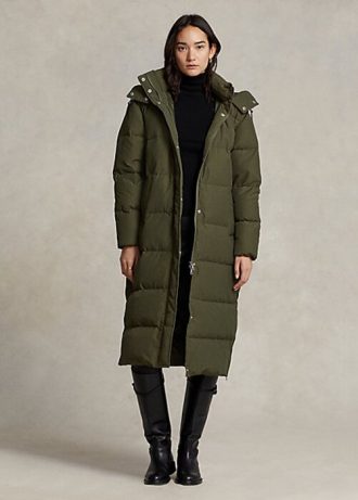 Oliivinväriset naisten Ralph Lauren vettä hylkivät pitkät untuvatakit Oliivinväriset naisten Ralph Lauren vettä hylkivät pitkät untuvatakit