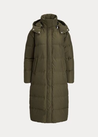 Oliivinväriset naisten Ralph Lauren vettä hylkivät pitkät untuvatakit Oliivinväriset naisten Ralph Lauren vettä hylkivät pitkät untuvatakit