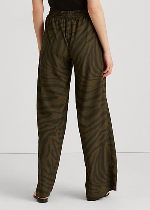 Oliivinväriset naisten Ralph Lauren Zebra-printtileveät kreppihousut Oliivinväriset naisten Ralph Lauren Zebra-printtileveät kreppihousut