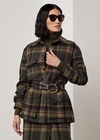Olive naisten Ralph Lauren Andrya Plaid -takit