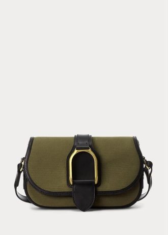 Olive naisten Ralph Lauren Canvas & Calfskin Welington olkalaukut