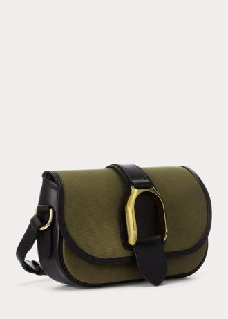 Olive naisten Ralph Lauren Canvas & Calfskin Welington olkalaukut