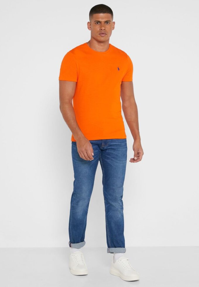 Oranssi miesten Ralph Lauren Essential Crew Neck T-paidat Oranssi miesten Ralph Lauren Essential Crew Neck T-paidat