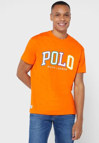 Oranssi miesten Ralph Lauren Logo Crew Neck T-paidat Oranssi miesten Ralph Lauren Logo Crew Neck T-paidat
