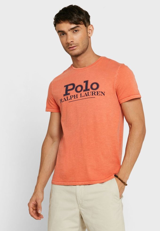 Oranssi miesten Ralph Lauren Logo Crew Neck T-paidat Oranssi miesten Ralph Lauren Logo Crew Neck T-paidat