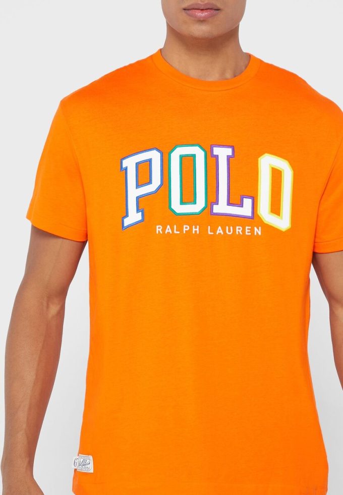 Oranssi miesten Ralph Lauren Logo Crew Neck T-paidat Oranssi miesten Ralph Lauren Logo Crew Neck T-paidat