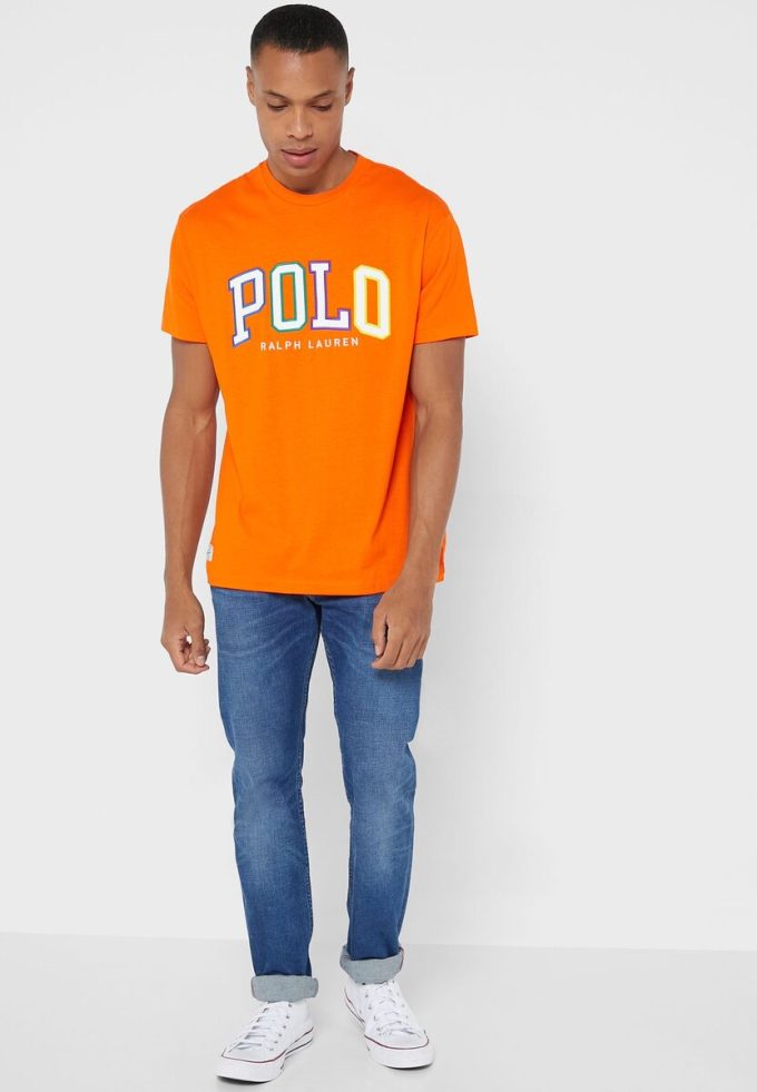 Oranssi miesten Ralph Lauren Logo Crew Neck T-paidat Oranssi miesten Ralph Lauren Logo Crew Neck T-paidat