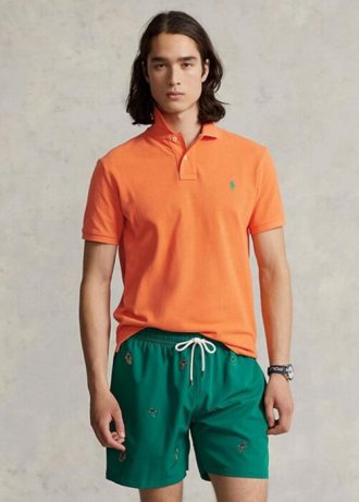Oranssi miesten Ralph Lauren mukautetut Slim Fit mesh poolopaidat Oranssi miesten Ralph Lauren mukautetut Slim Fit mesh poolopaidat