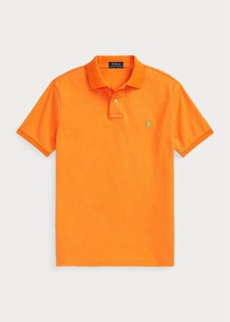 Oranssi miesten Ralph Lauren mukautetut Slim Fit mesh poolopaidat Oranssi miesten Ralph Lauren mukautetut Slim Fit mesh poolopaidat