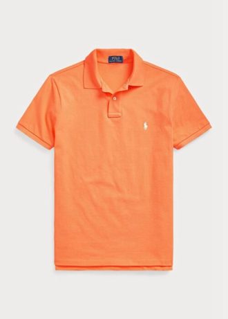 Oranssi miesten Ralph Lauren mukautetut Slim Fit mesh poolopaidat Oranssi miesten Ralph Lauren mukautetut Slim Fit mesh poolopaidat