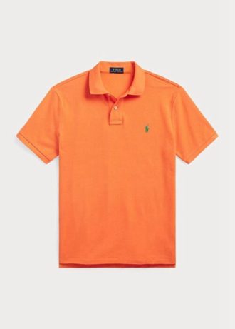 Oranssi miesten Ralph Lauren mukautetut Slim Fit mesh poolopaidat Oranssi miesten Ralph Lauren mukautetut Slim Fit mesh poolopaidat