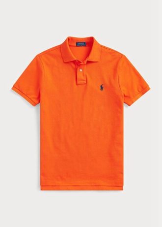 Oranssi miesten Ralph Lauren mukautetut Slim Fit mesh poolopaidat Oranssi miesten Ralph Lauren mukautetut Slim Fit mesh poolopaidat