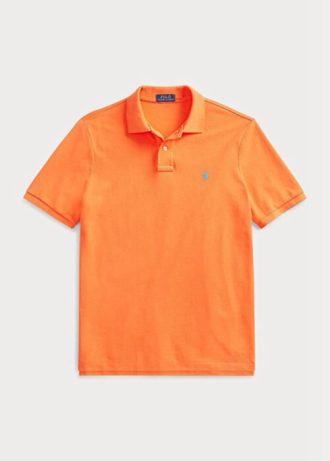 Oranssi miesten Ralph Lauren mukautetut Slim Fit mesh poolopaidat Oranssi miesten Ralph Lauren mukautetut Slim Fit mesh poolopaidat