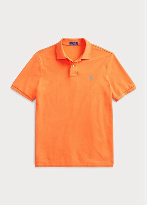 Oranssi miesten Ralph Lauren mukautetut Slim Fit mesh poolopaidat Oranssi miesten Ralph Lauren mukautetut Slim Fit mesh poolopaidat