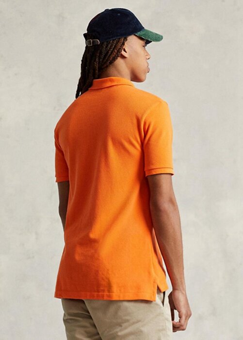 Oranssi miesten Ralph Lauren mukautetut Slim Fit mesh poolopaidat Oranssi miesten Ralph Lauren mukautetut Slim Fit mesh poolopaidat