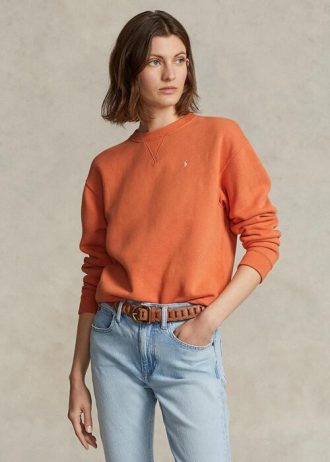 Oranssi naisten Ralph Lauren Fleece Crewneck Pullover -pusero Oranssi naisten Ralph Lauren Fleece Crewneck Pullover -pusero
