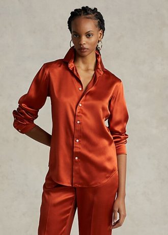 Oranssi naisten Ralph Lauren Mulberry silkkipaidat Oranssi naisten Ralph Lauren Mulberry silkkipaidat