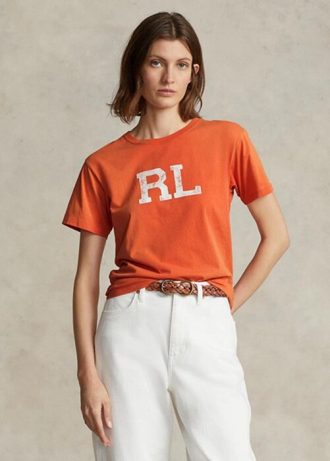Oranssi naisten Ralph Lauren Rl Logo Jersey T-paidat