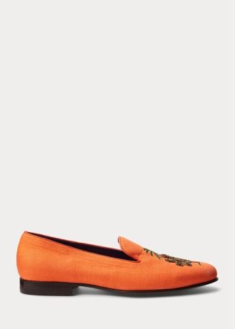Oranssit miesten Ralph Lauren Alonzo brodeeratut pellavamekkokengät