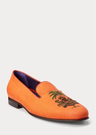 Oranssit miesten Ralph Lauren Alonzo brodeeratut pellavamekkokengät