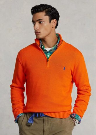 Oranssit miesten Ralph Lauren -puuvillaneulepuserot Oranssit miesten Ralph Lauren -puuvillaneulepuserot