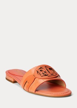 Oranssit naisten Ralph Lauren Alegran krokotiili-kuvioidut nahkakengät