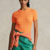 Oranssit naisten Ralph Lauren kaapeli-neulotut puuvillaiset lyhythihaiset neuleet Oranssit naisten Ralph Lauren kaapeli-neulotut puuvillaiset lyhythihaiset neuleet
