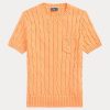 Oranssit naisten Ralph Lauren kaapeli-neulotut puuvillaiset lyhythihaiset neuleet Oranssit naisten Ralph Lauren kaapeli-neulotut puuvillaiset lyhythihaiset neuleet