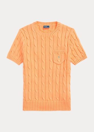 Oranssit naisten Ralph Lauren kaapeli-neulotut puuvillaiset lyhythihaiset neuleet Oranssit naisten Ralph Lauren kaapeli-neulotut puuvillaiset lyhythihaiset neuleet