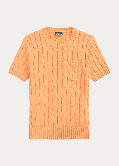 Oranssit naisten Ralph Lauren kaapeli-neulotut puuvillaiset lyhythihaiset neuleet Oranssit naisten Ralph Lauren kaapeli-neulotut puuvillaiset lyhythihaiset neuleet