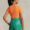 Oranssit naisten Ralph Lauren kaapeli-neulotut puuvillaiset lyhythihaiset neuleet Oranssit naisten Ralph Lauren kaapeli-neulotut puuvillaiset lyhythihaiset neuleet