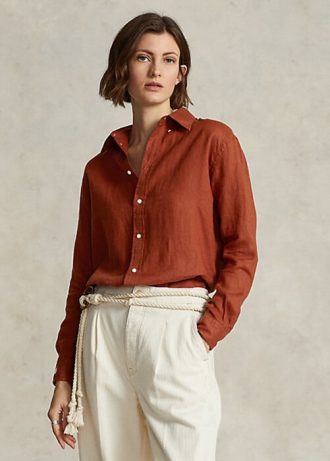 Oranssit naisten Ralph Lauren Relaxed Fit pellavapaidat Oranssit naisten Ralph Lauren Relaxed Fit pellavapaidat