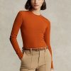 Oranssit naisten Ralph Lauren -resorit mokkanahalla ja pitkähihaiset T-paidat Oranssit naisten Ralph Lauren -resorit mokkanahalla ja pitkähihaiset T-paidat