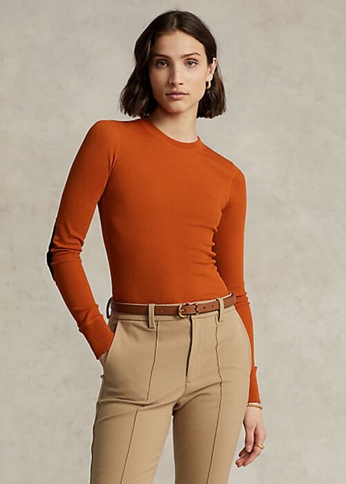 Oranssit naisten Ralph Lauren -resorit mokkanahalla ja pitkähihaiset T-paidat Oranssit naisten Ralph Lauren -resorit mokkanahalla ja pitkähihaiset T-paidat