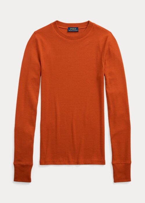 Oranssit naisten Ralph Lauren -resorit mokkanahalla ja pitkähihaiset T-paidat Oranssit naisten Ralph Lauren -resorit mokkanahalla ja pitkähihaiset T-paidat