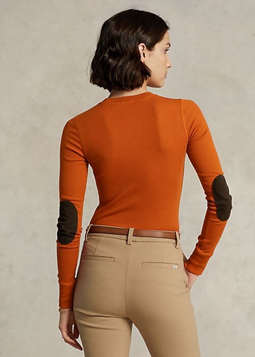 Oranssit naisten Ralph Lauren -resorit mokkanahalla ja pitkähihaiset T-paidat Oranssit naisten Ralph Lauren -resorit mokkanahalla ja pitkähihaiset T-paidat
