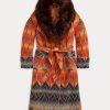 Oranssit naisten Ralph Lauren Shearling-kauluksiset jacquard-takit