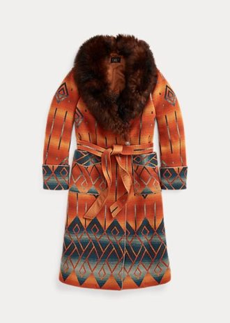 Oranssit naisten Ralph Lauren Shearling-kauluksiset jacquard-takit