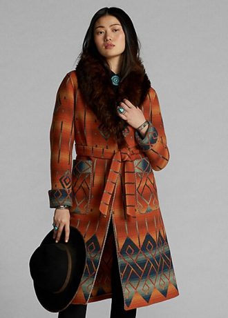 Oranssit naisten Ralph Lauren Shearling-kauluksiset jacquard-takit