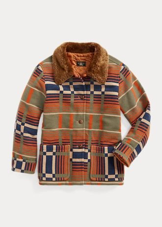 Oranssit naisten Ralph Lauren Shearling-kaulus Jacquard-takit