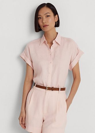 Pinkki naisten Ralph Lauren pellava Dolman-hihaiset paidat Pinkki naisten Ralph Lauren pellava Dolman-hihaiset paidat
