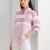 Pinkki naisten Ralph Lauren Striped Oversize pellavapaidat