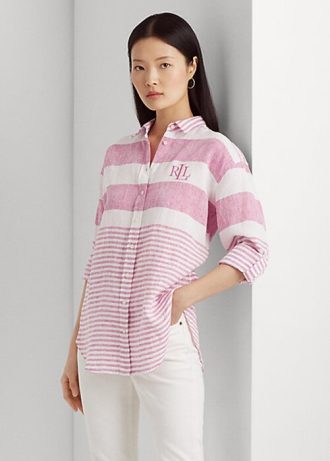 Pinkki naisten Ralph Lauren Striped Oversize pellavapaidat Pinkki naisten Ralph Lauren Striped Oversize pellavapaidat