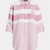 Pinkki naisten Ralph Lauren Striped Oversize pellavapaidat