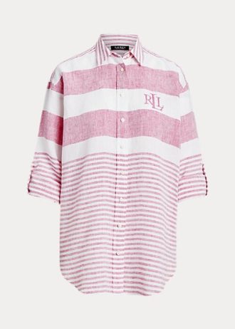 Pinkki naisten Ralph Lauren Striped Oversize pellavapaidat Pinkki naisten Ralph Lauren Striped Oversize pellavapaidat