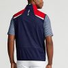 Punainen / laivastonsininen miesten Ralph Lauren vettä hylkivä pakattava liivi Punainen / laivastonsininen miesten Ralph Lauren vettä hylkivä pakattava liivi