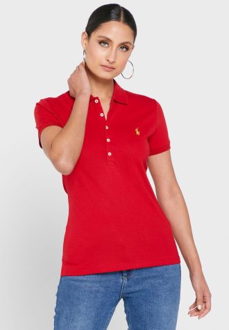 Punainen Naisten Ralph Lauren Button Yksityiskohta Shirt Poolopaidat