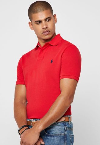 Punaiset miesten Ralph Lauren Basic mesh poolopaidat Punaiset miesten Ralph Lauren Basic mesh poolopaidat
